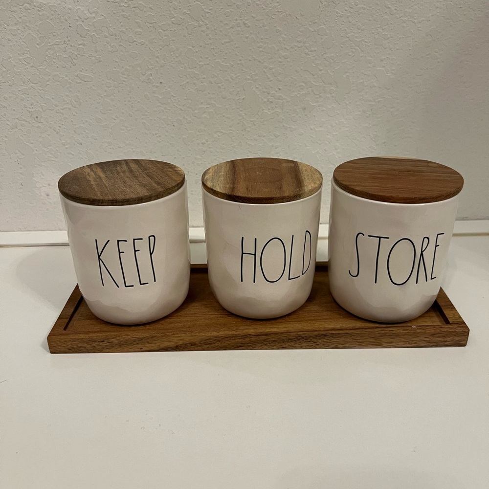 Rae Dunn Wooden Lid Ceramic Canister Set - White
Hold Keep Store
